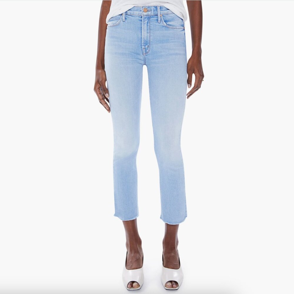 MOTHER The Dazzler Raw Hem Crop Slim Jeans in Sun Kissed